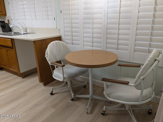 dining space featuring light wood-style floors