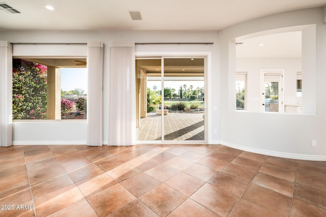 entryway with visible vents, recessed lighting, baseboards, and tile patterned flooring