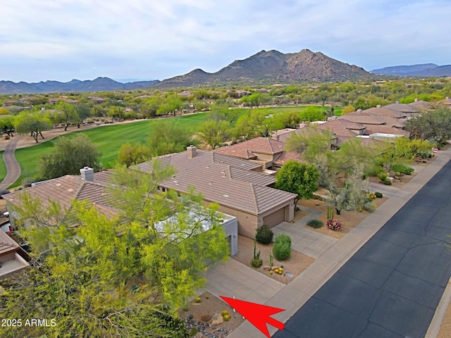 bird's eye view featuring a mountain view