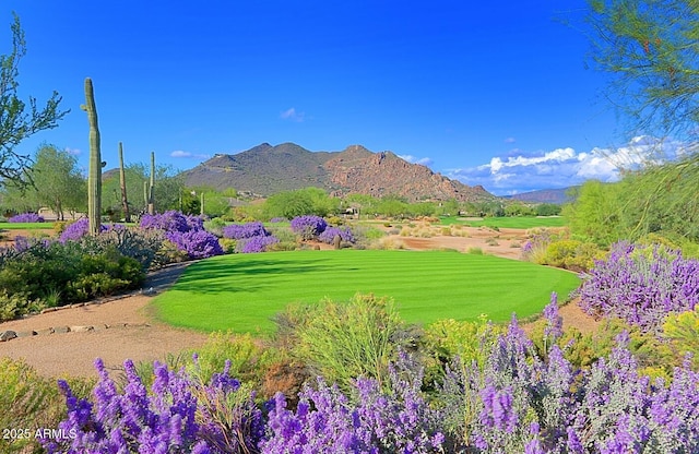 view of mountain feature with view of golf course