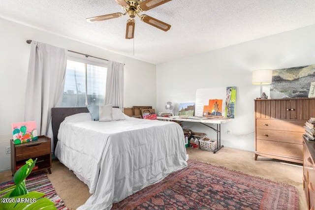 14261 N Oakwood Ln, Fountain Hills, AZ 85268 - carpeted bedroom with a textured ceiling and a ceiling fan