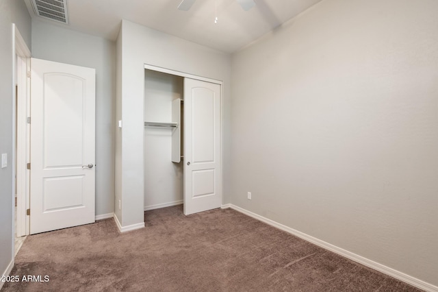 2611 S Quaintance St, Gilbert, AZ 85295 - unfurnished bedroom with carpet floors, a closet, baseboards, and ceiling fan