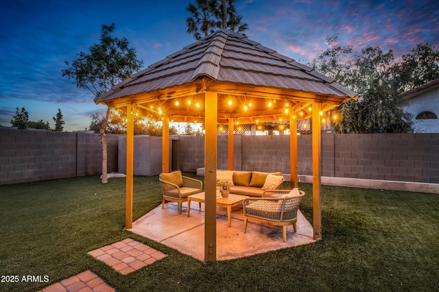 7763 W Libby St, Glendale, AZ 85308 - view of patio / terrace with a gazebo, an outdoor hangout area, and a fenced backyard