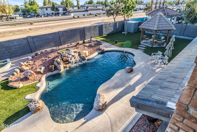 7763 W Libby St, Glendale, AZ 85308 - view of pool featuring a gazebo, a patio area, a fenced backyard, a fenced in pool, and a residential view