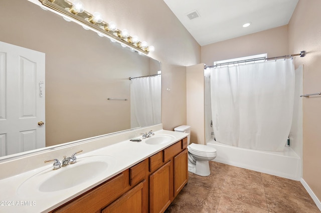 full bathroom featuring vanity, toilet, and shower / bath combo with shower curtain