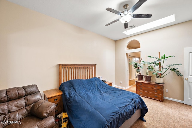 bedroom with ceiling fan and carpet floors