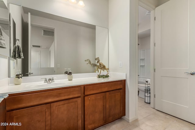 bathroom featuring tile patterned flooring, vanity, and toilet