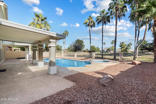 view of swimming pool with an in ground hot tub and a patio