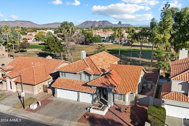 drone / aerial view featuring a mountain view