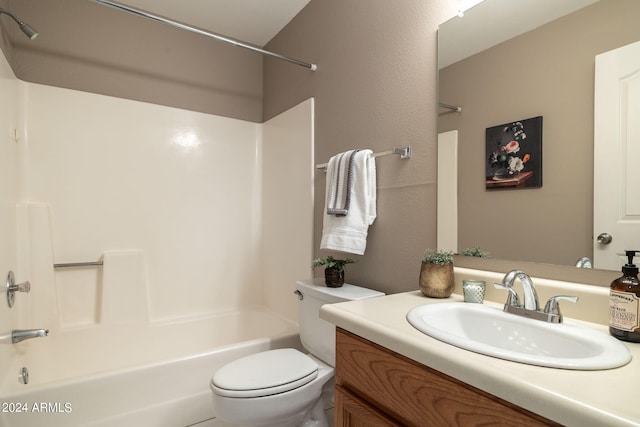 full bathroom featuring vanity, shower / bath combination, and toilet