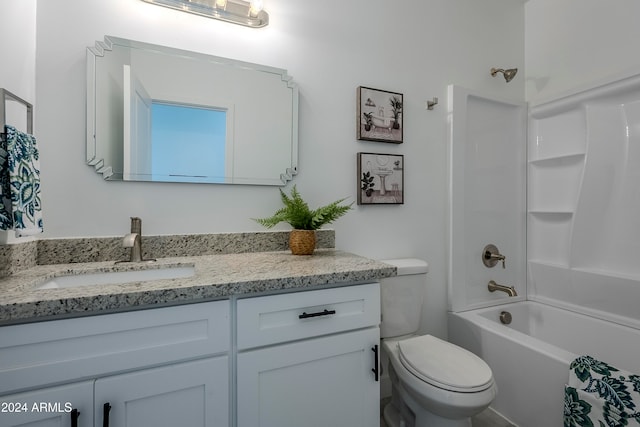 full bathroom with vanity, toilet, and bathing tub / shower combination