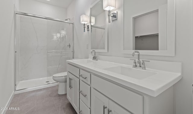 3913 S 233rd Ln, Buckeye, AZ 85326 - full bathroom featuring toilet, a marble finish shower, and double vanity
