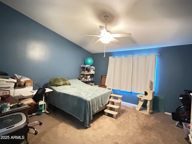 bedroom with carpet, baseboards, and ceiling fan