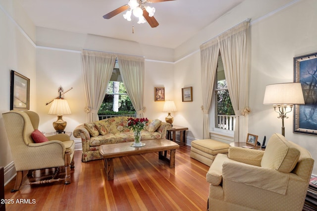 7252 N Central Ave, Phoenix, AZ 85020 - living room with a ceiling fan, wood finished floors, and baseboards