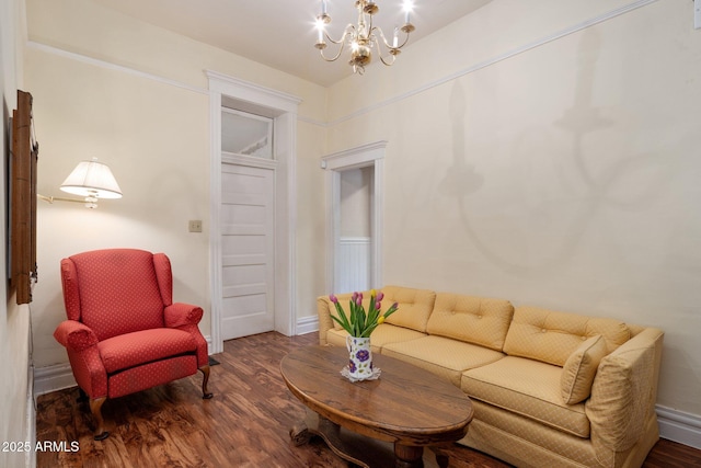 7252 N Central Ave, Phoenix, AZ 85020 - living room with wood finished floors, a chandelier, and baseboards