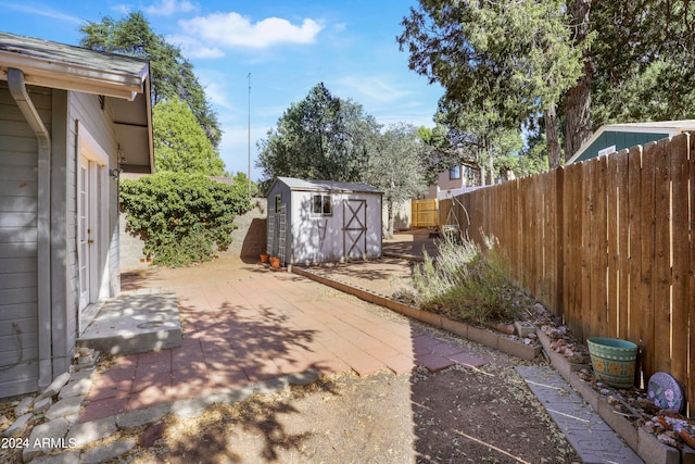 view of yard with a shed