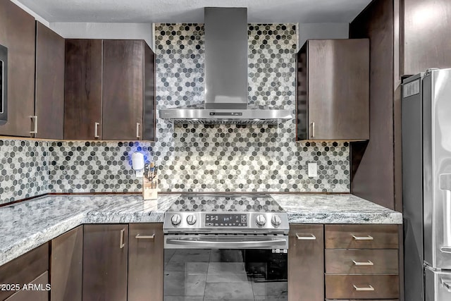 2405 E Lynwood Cir, Mesa, AZ 85213 - kitchen with appliances with stainless steel finishes, wall chimney range hood, and dark brown cabinets