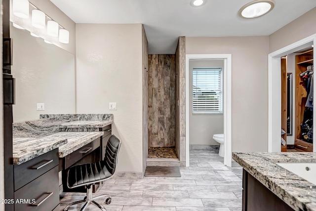 2405 E Lynwood Cir, Mesa, AZ 85213 - bathroom featuring vanity, a stall shower, toilet, and recessed lighting