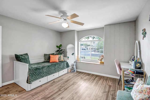 2405 E Lynwood Cir, Mesa, AZ 85213 - bedroom with wood finished floors, baseboards, and a ceiling fan