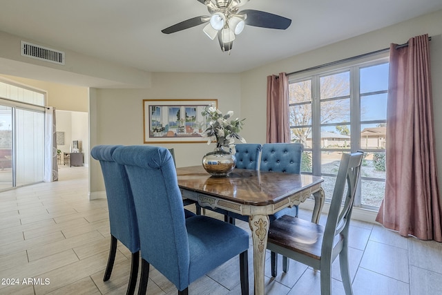 dining room with ceiling fan and a healthy amount of sunlight