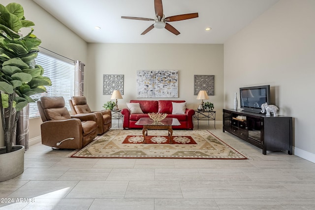 living room with ceiling fan