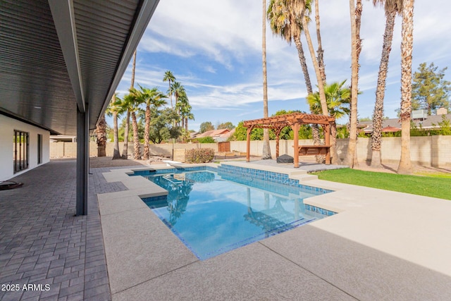 view of pool with a pergola and a patio area