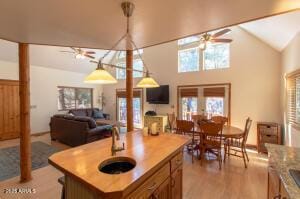 3458 N Meadow Dr, Pine, AZ 85544 - kitchen featuring ceiling fan, a sink, healthy amount of natural light, and lofted ceiling