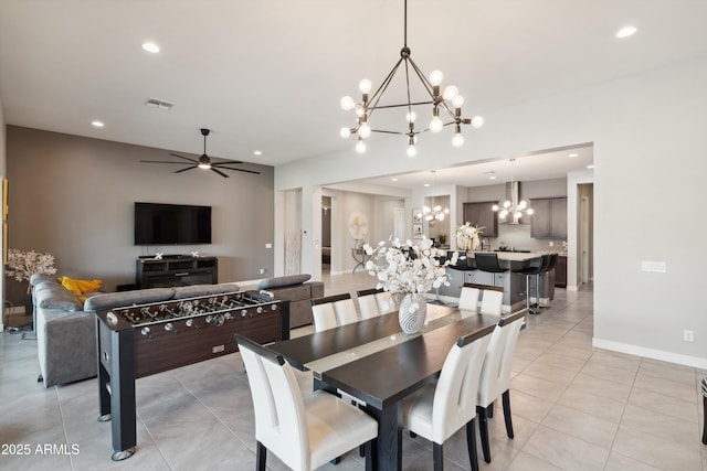 23060 E Sonoqui Blvd, Queen Creek, AZ 85142 - dining space featuring a chandelier, a ceiling fan, recessed lighting, and light tile patterned floors