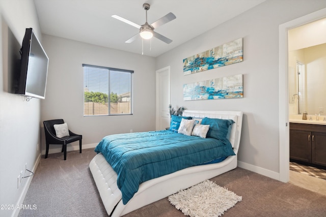 23060 E Sonoqui Blvd, Queen Creek, AZ 85142 - carpeted bedroom with ensuite bath and a ceiling fan