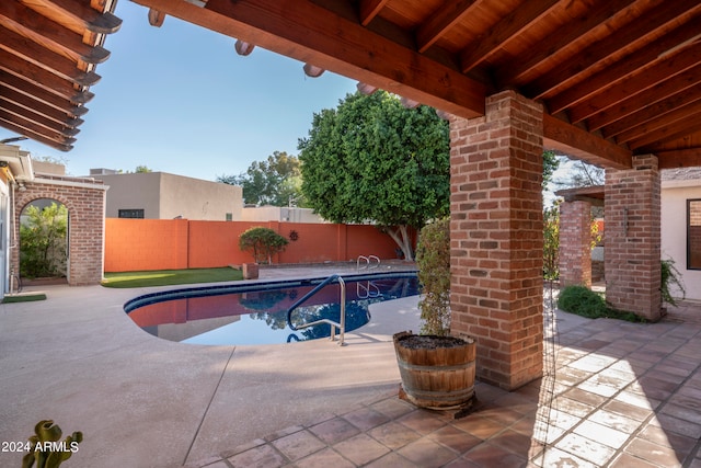 view of swimming pool with a patio area