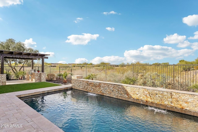 view of pool with pool water feature and a pergola