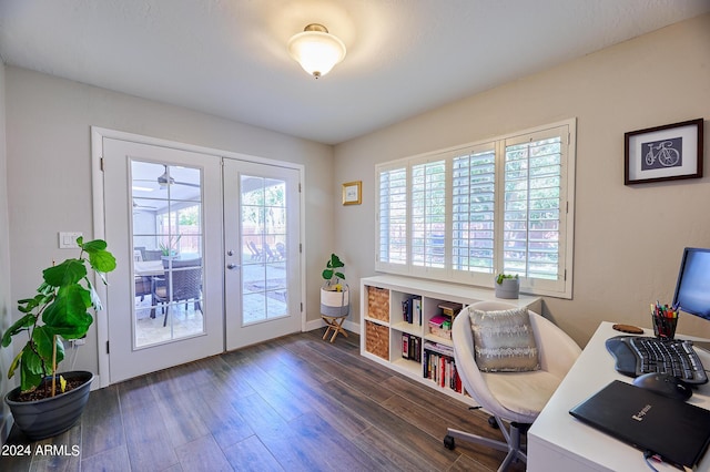 8049 N 16th Ave, Phoenix, AZ 85021 - home office featuring french doors, dark wood-style floors, and baseboards