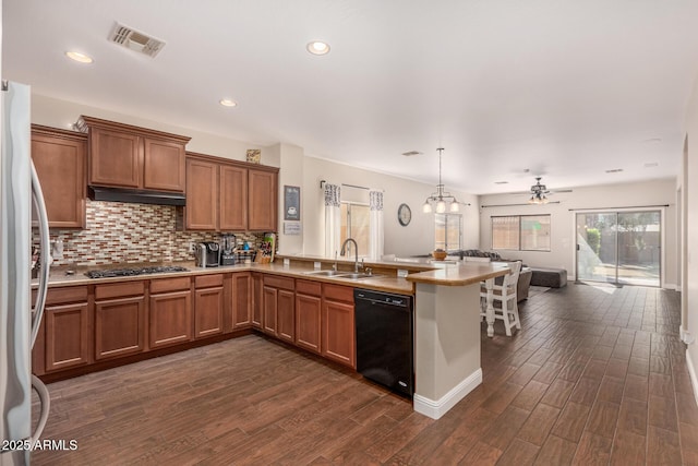 kitchen featuring ceiling fan, plenty of natural light, sink, and stainless steel appliances