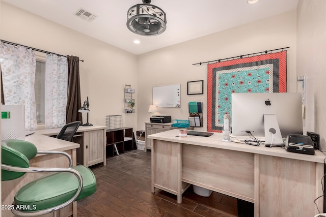 office space featuring dark hardwood / wood-style flooring