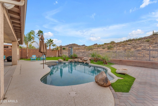 view of swimming pool featuring a patio area