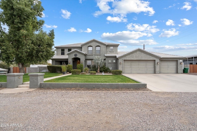 19428 E Hunt Hwy, Queen Creek, AZ 85142 - view of front of property with a front lawn, fence, stucco siding, an attached garage, and driveway