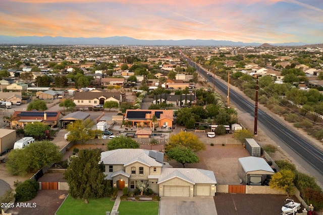 19428 E Hunt Hwy, Queen Creek, AZ 85142 - aerial view at dusk featuring a mountain view and a residential view