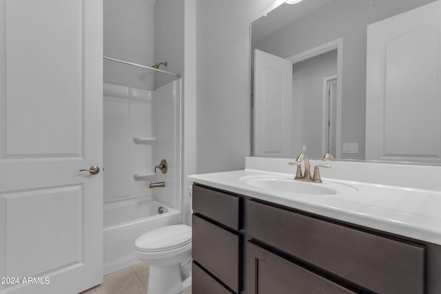 full bathroom with tile patterned flooring, toilet, vanity, and tub / shower combination