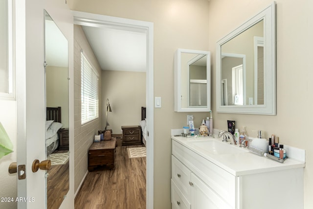 bathroom featuring wood-type flooring and vanity