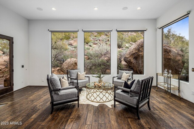 sitting room with dark hardwood / wood-style flooring and plenty of natural light