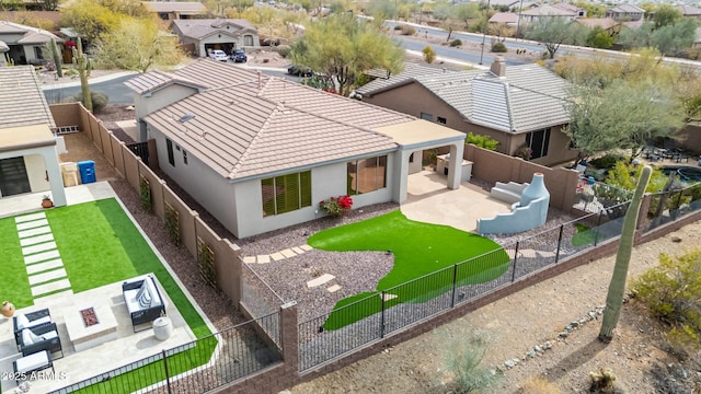 drone / aerial view with a residential view