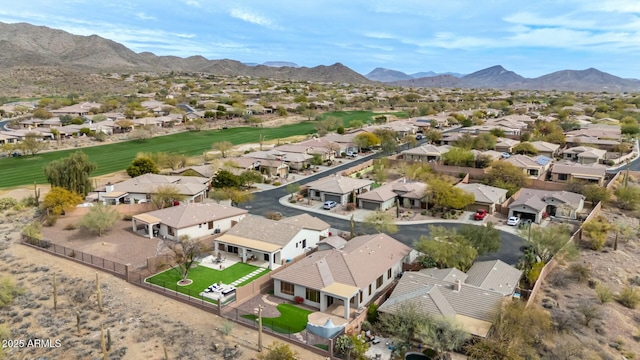 birds eye view of property featuring a residential view and a mountain view