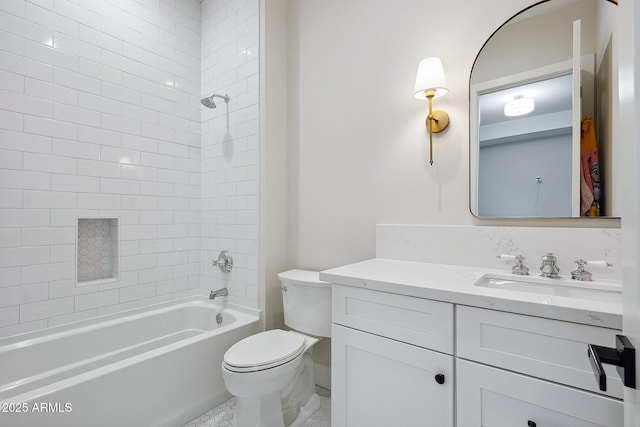 full bathroom with toilet, vanity, and shower / bathing tub combination