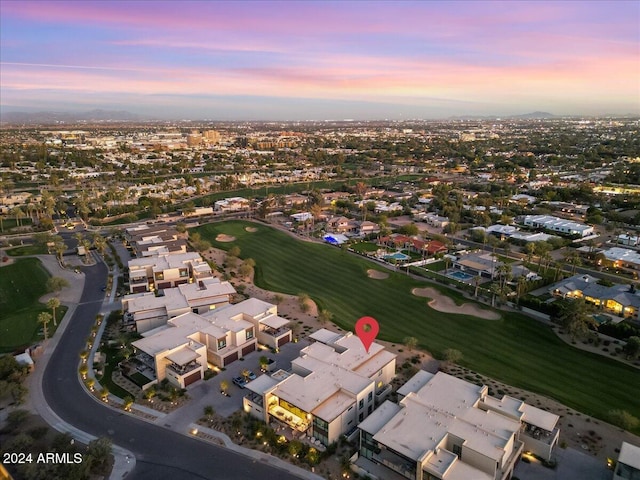 view of aerial view at dusk