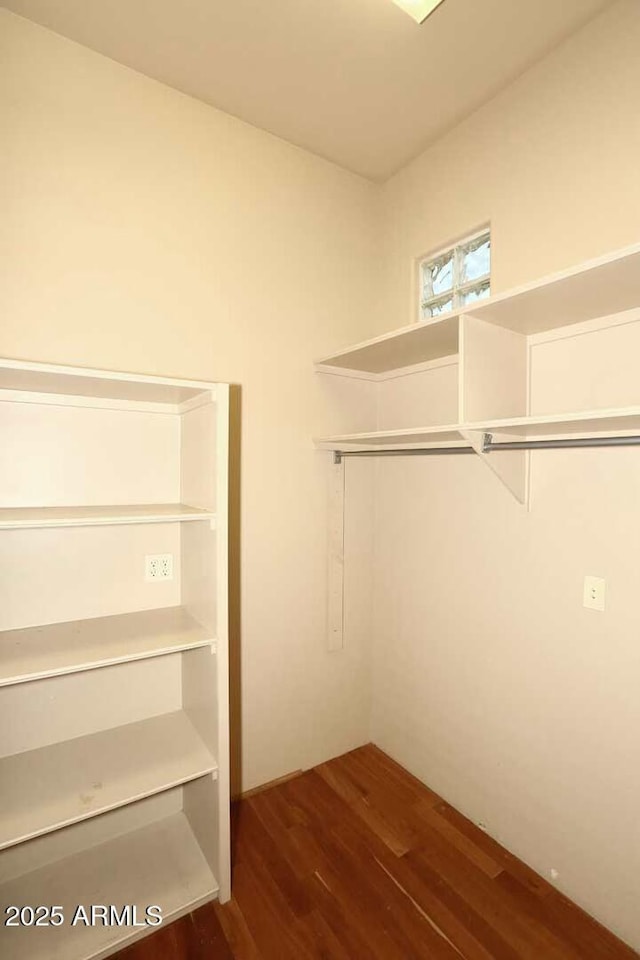 walk in closet featuring wood finished floors