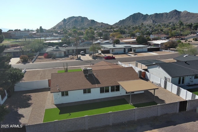 aerial view featuring a residential view and a mountain view