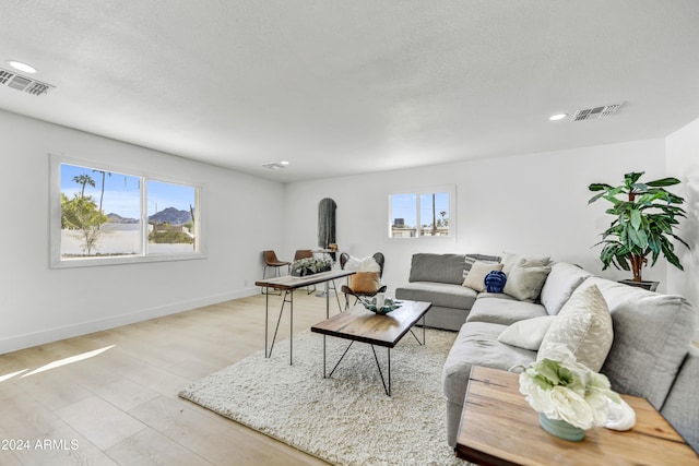 living area with a healthy amount of sunlight, light wood-style flooring, and visible vents