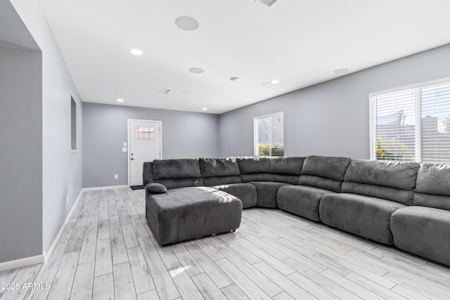 living room featuring light wood-type flooring