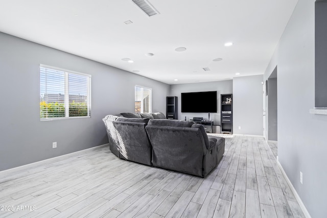 living room with light wood-type flooring