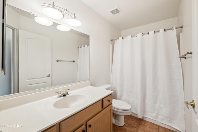 bathroom with tile patterned flooring, vanity, and toilet